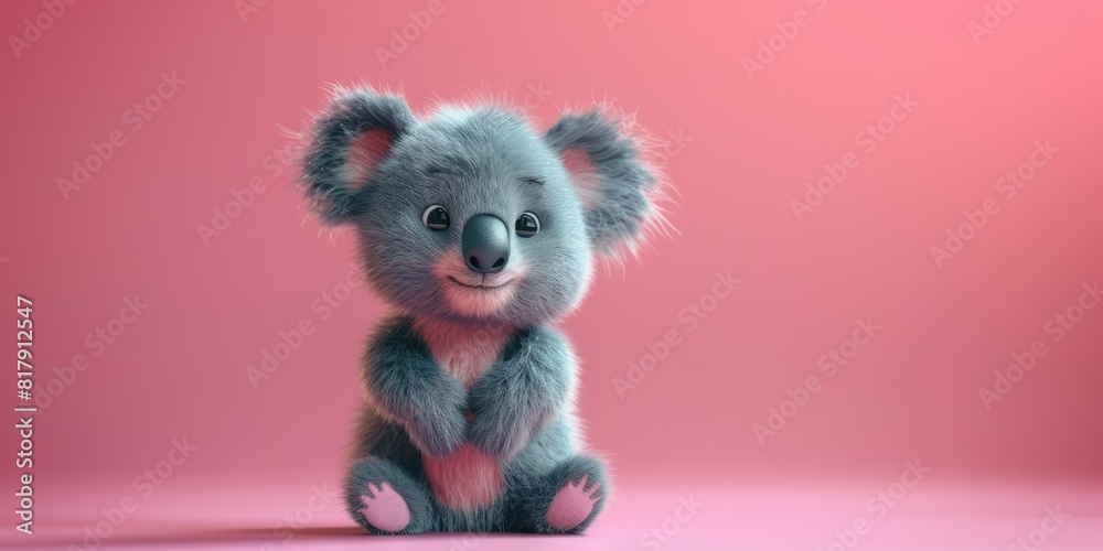 Koala bear perched on pink backdrop Koala bear perched on pink backdrop