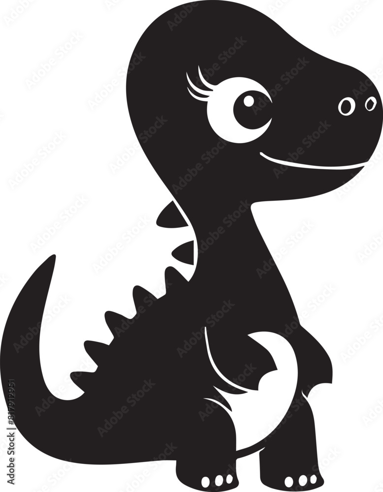 Black and white cartoon illustrations of cute, friendly dinosaur Black and white cartoon illustrations of cute, friendly dinosaur