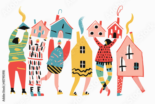 a group of people holding up mouses over their heads. Property ownership and investment