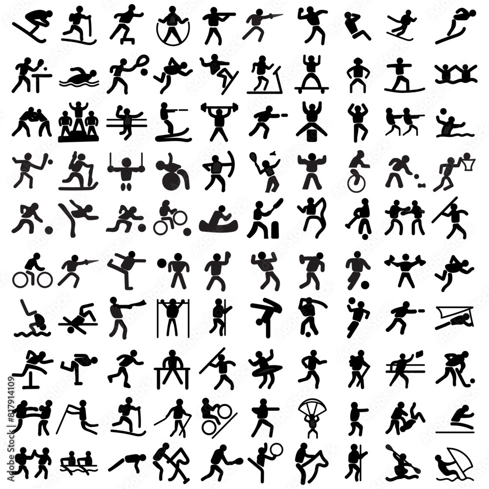 Sports icon set. Shapes Sports, Sports icon collection, Active lifestyle people and vitality vector icon set, runners active lifestyle icons. Sports icon set. Shapes Sports, Sports icon collection, Active lifestyle people and vitality vector icon set, runners active lifestyle icons.