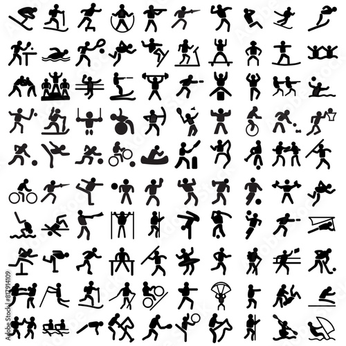 Sports icon set. Shapes Sports  Sports icon collection  Active lifestyle people and vitality vector icon set  runners active lifestyle icons.