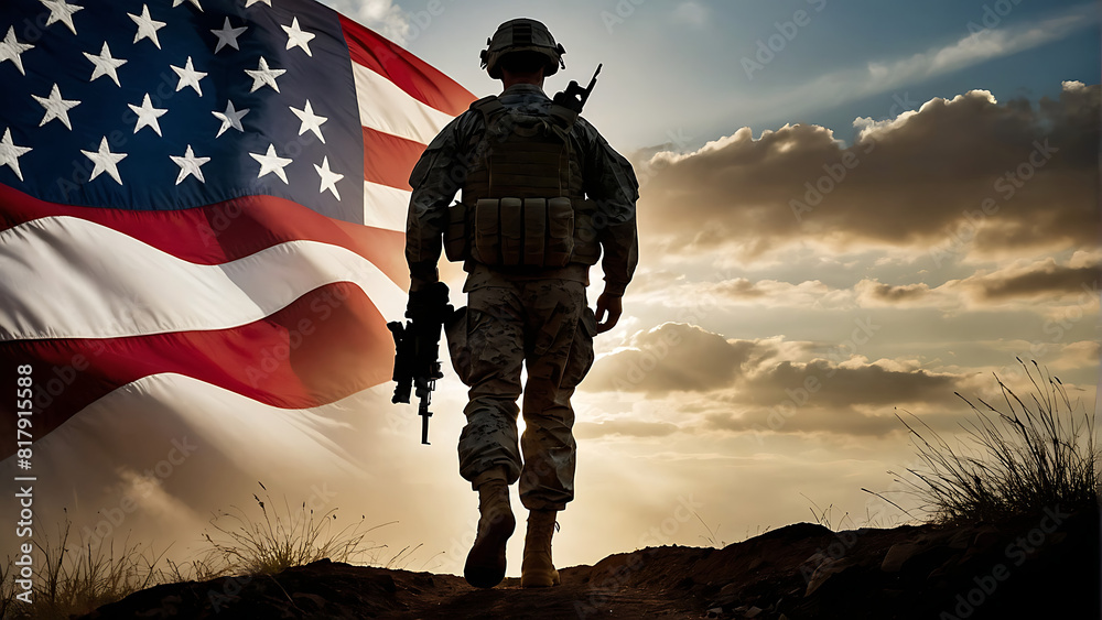 Army Soldiers Silhouetted With American Flag, patriotism, america, USA, 4th of july, memorial day Army Soldiers Silhouetted With American Flag, patriotism, america, USA, 4th of july, memorial day