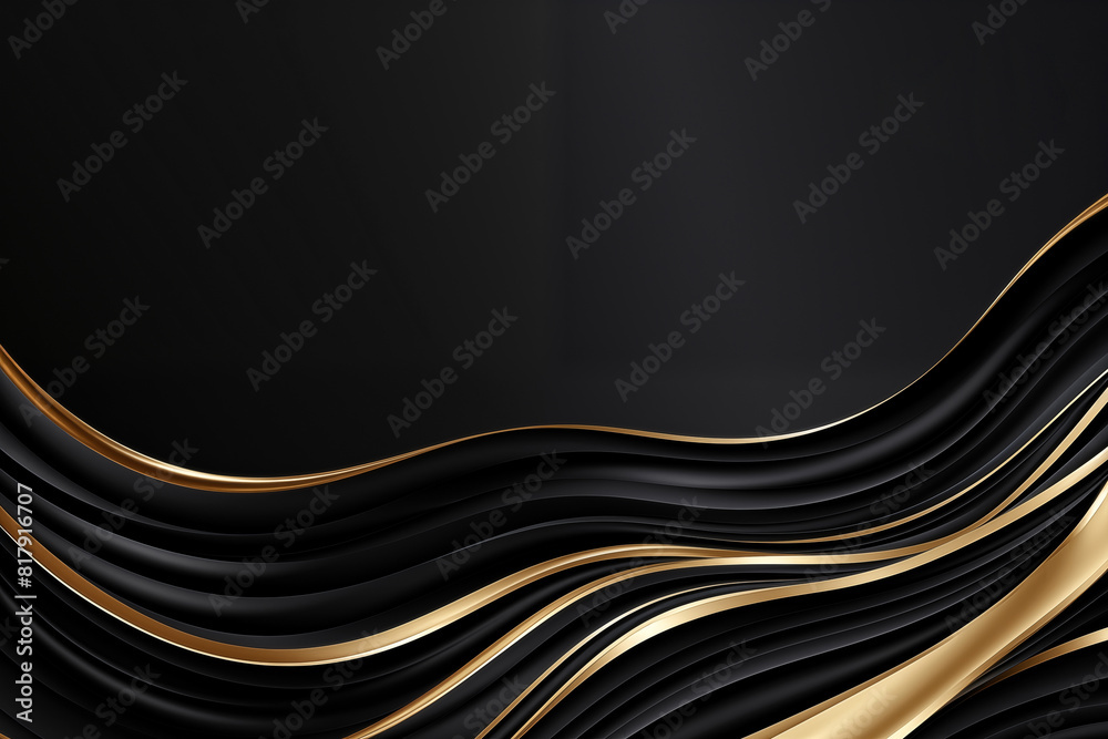 Elegant black background with golden wavy lines. Luxury design Elegant black background with golden wavy lines. Luxury design