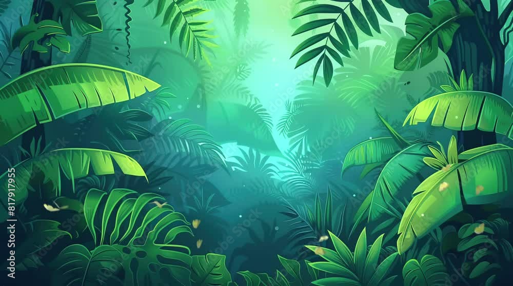 Lush green forest landscape with towering trees and sunlit pathways.
 Seamless looping 4k time-lapse virtual video animation background. Generated AI