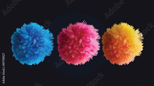 Four of colored pom poms. Colorful decorative element photo