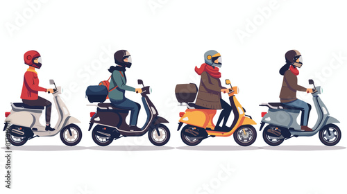 Four of different motorcycle and scooter riders Vector