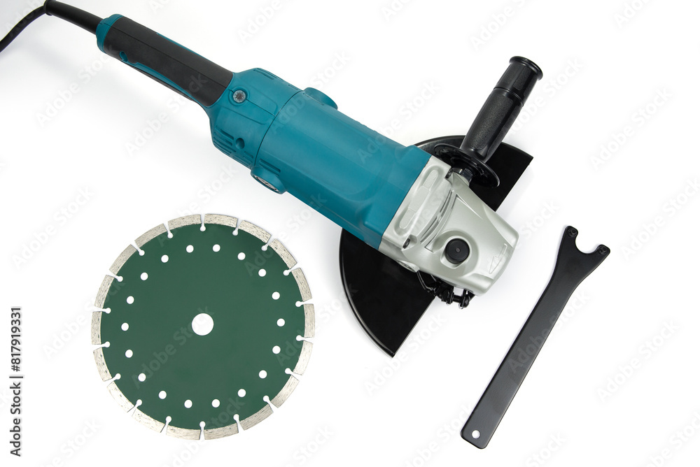 New angle grinder with a diamond disc cutter for stone ceramic and concrete New angle grinder with a diamond disc cutter for stone ceramic and concrete