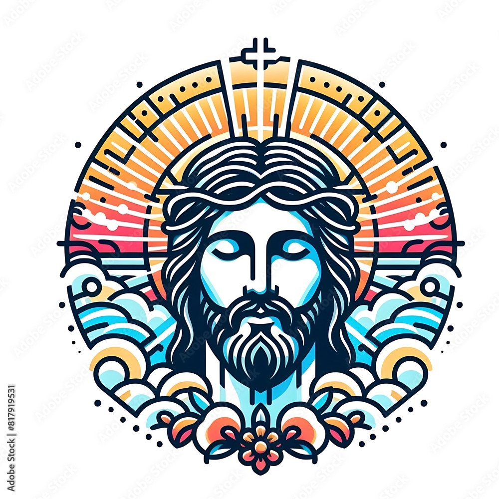 A graphic of a jesus christ with a crown of thorns image has illustrative image.