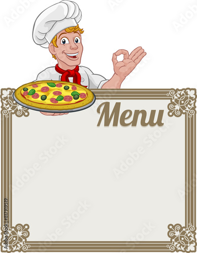 Pizza Chef Cook Cartoon Man...