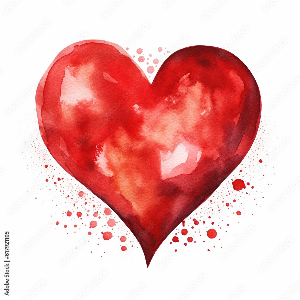 Watercolor red heart with splatters of paint on it Watercolor red heart with splatters of paint on it