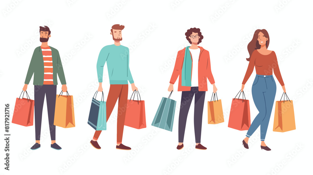 Four of people carrying shopping bags with purchases.