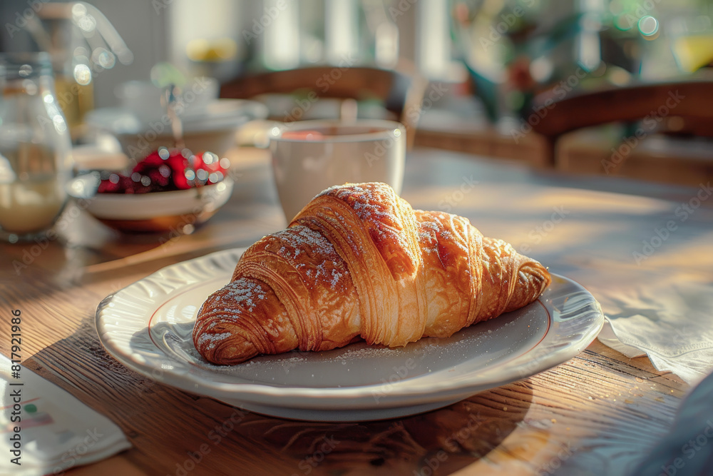 Morning Breakfast with Fresh Croissant Morning Breakfast with Fresh Croissant