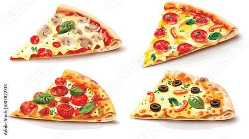 Four of slices of different pizza types with various