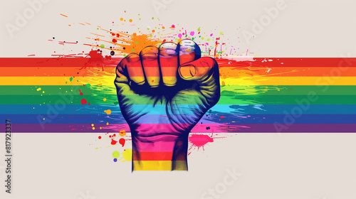 Pride fist lgbt gay rainbow hand lgbtq flag day fight. Fist pride lgbt color power poster protest homosexual background human diversity month solidarity woman gender international symbol.
