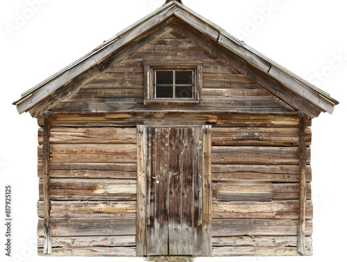 wood shack front view, isolated on white background
