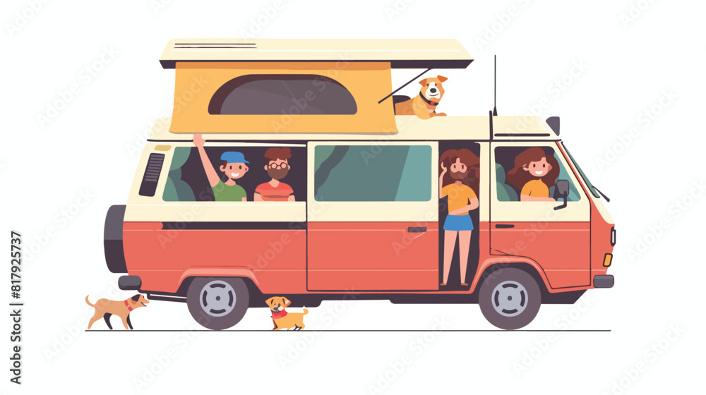 Friends travel by car on summer holidays.
