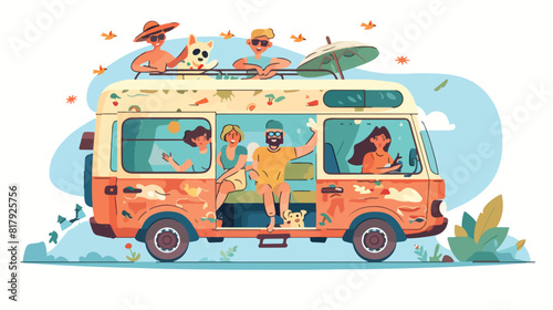 Friends travel by car on summer holidays.