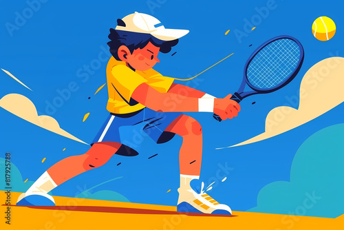 illustration of a man playing tennis with copy space