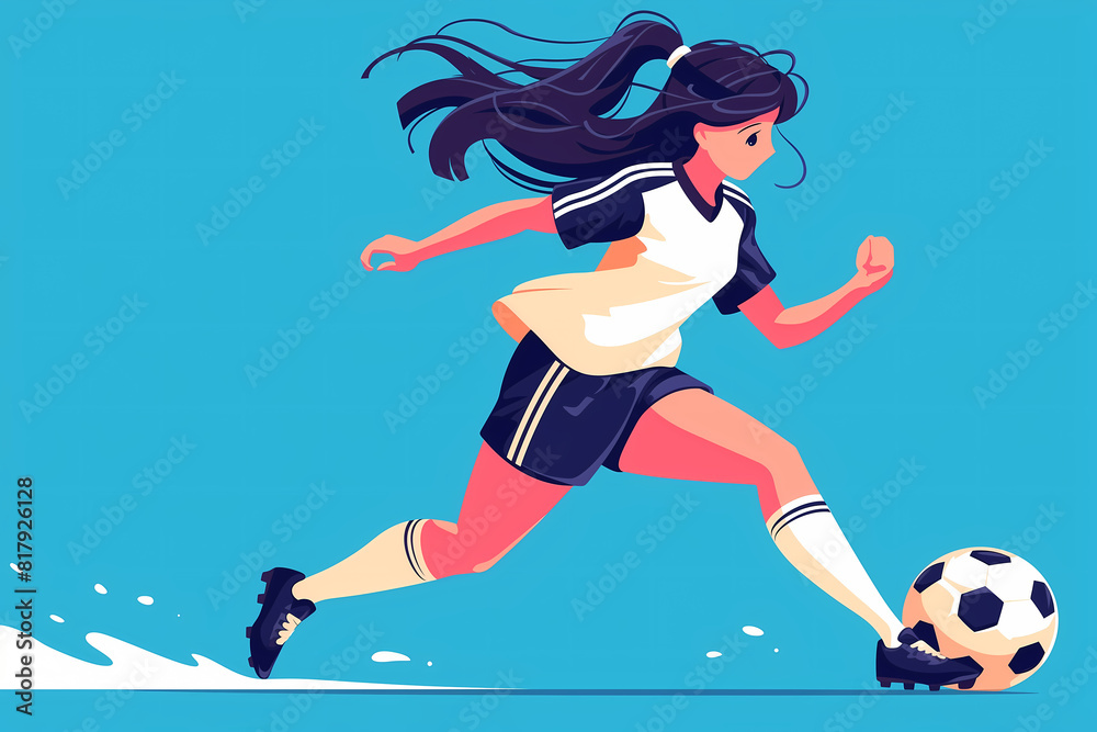 Obraz premium illustration of a woman playing soccer with copy space