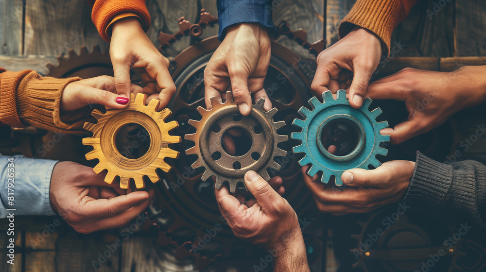 Gear cog business wheel team teamwork hand concept people office ...