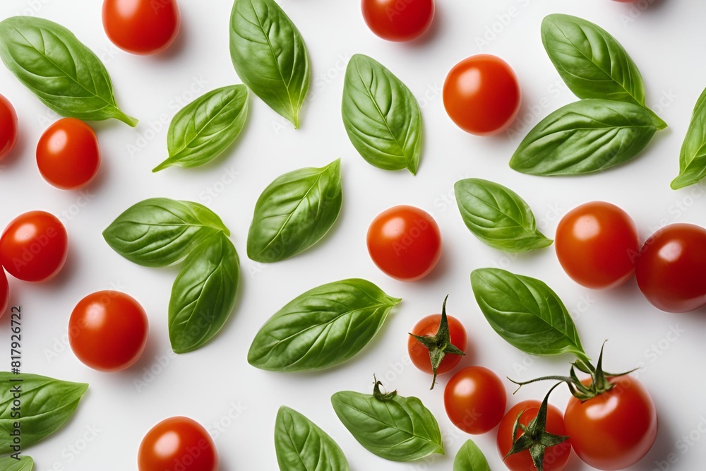 basil leaves with cherry tomatoes basil leaves with cherry tomatoes