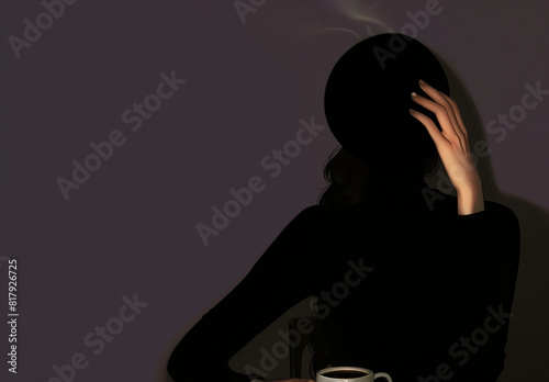 strange dark young woman, face covered. ambiguous omen. uncanny valley