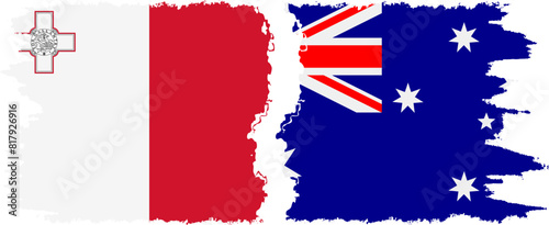 Australia and Malta grunge flags connection vector
