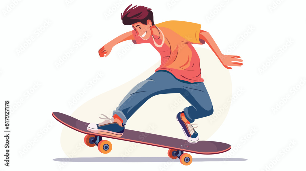 Modern skateboarder pushing with foot and riding skat