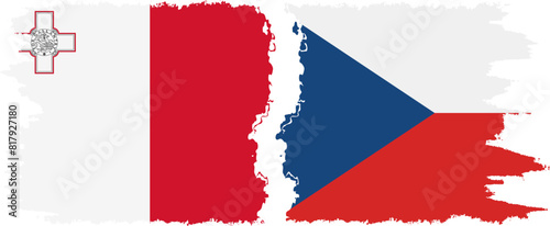 Czech and Malta grunge flags connection vector