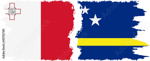 Curacao and Malta grunge flags connection vector