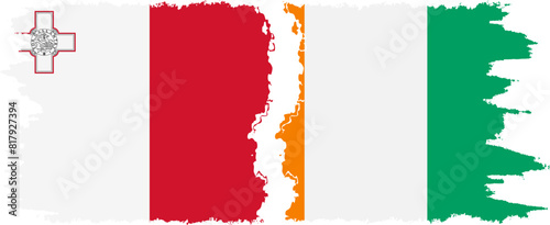 Ivory Coast and Malta grunge flags connection vector photo