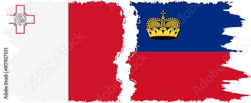 Liechtenstein and Malta grunge flags connection vector