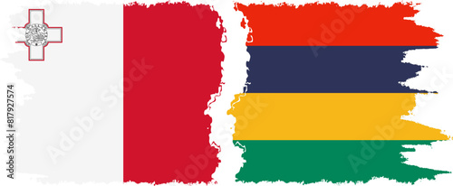 Mauritius and Malta grunge flags connection vector