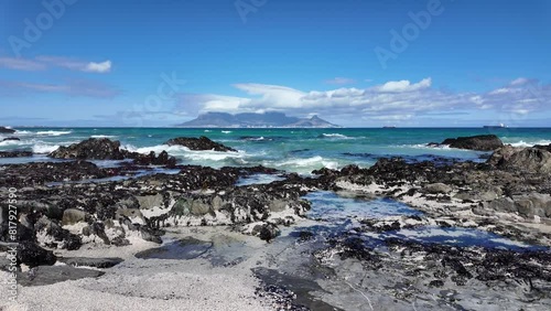 Bloubergstrand west coast South Africa.  19. 04. 2024. View of Cape Town and Table Mountain from the seaside resort of Bloubergstand   across Table Bay on the West Coast of South Africa.