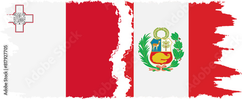 Peru and Malta grunge flags connection vector