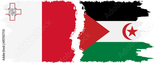 Free Download Western Sahara and Malta grunge flags connection vector - GFXLoad