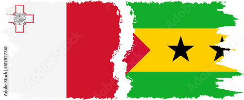 Sao Tome and Principe and Malta grunge flags connection vector