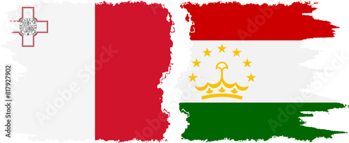 Tajikistan and Malta grunge flags connection vector photo