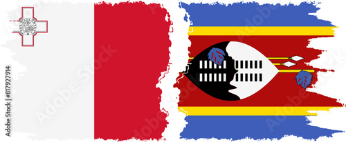 eSwatini and Malta grunge flags connection vector photo