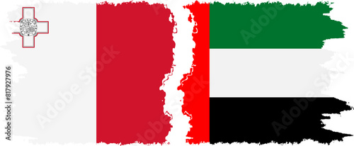 United Arab Emirates and Malta grunge flags connection vector