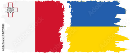 Ukraine and Malta grunge flags connection vector