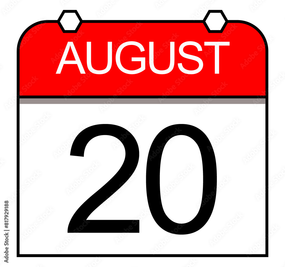August 20. Calendar icon on white background. August 20. Calendar icon on white background.