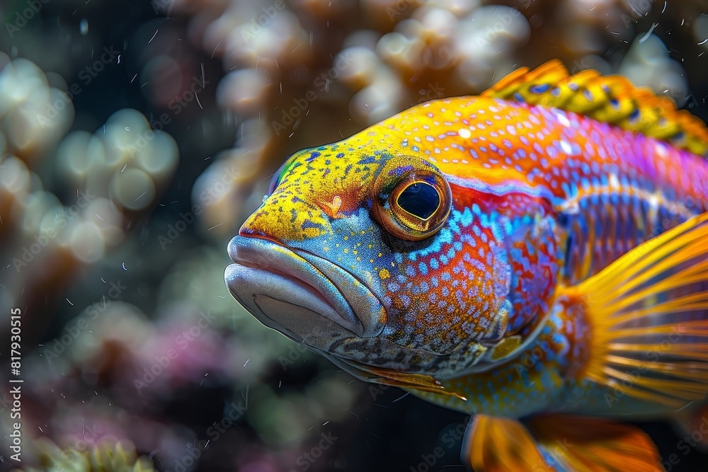 Wrasse fish cleaning parasites off larger marine creatures, showcasing symbiosis. Wrasse fish cleaning parasites off larger marine creatures, showcasing symbiosis.