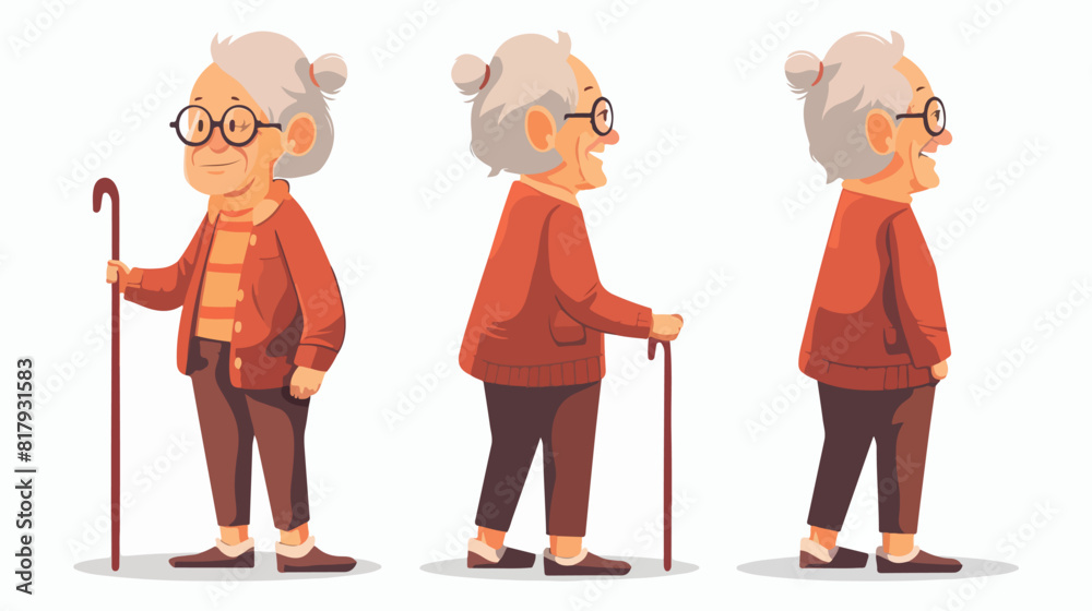 Old lady flat vector illustration. Elderly woman with