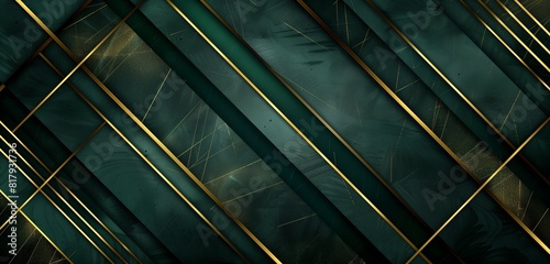 Abstract background  Modern and stylish abstract design poster with golden lines and green geometric pattern. 