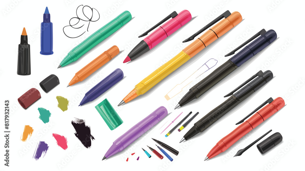 Open felt-tip pen. Fine liner and cap. Coloured ink