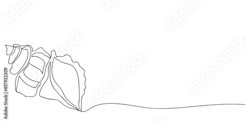 Continuous one line drawing of a snail shell. Seashell symbol. Spa beauty and wellness salon banner in simple linear style. Vector illustration in doodle style. photo