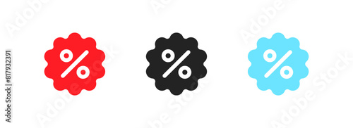 Percentage tag icons. Discount design. Flat style. Vector icons