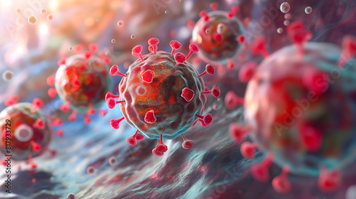 Viren Virus in Blutbahn Nahaufnahme rot Kugel Welt Hepatitis Tag 28. Juli Generative AI photo