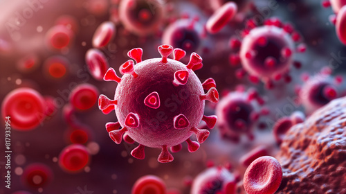 Viren Virus in Blutbahn Nahaufnahme rot Kugel Welt Hepatitis Tag 28. Juli Generative AI